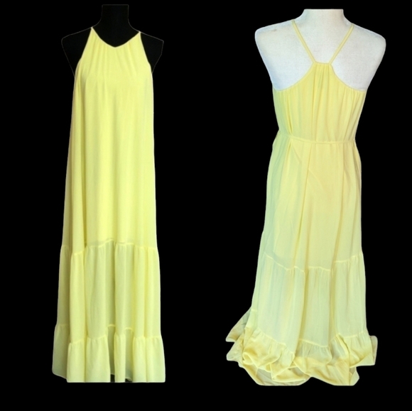 Buttery yellow chiffon flowy t back fairycore belted maxi sun dress sz 2 - Picture 12 of 13